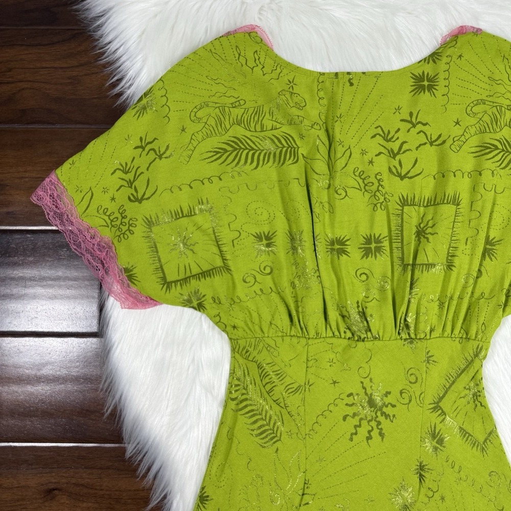 Never Fully Dressed Size US 2 / UK 6 / EU 34 Green Pink Safari Thea Mini Dress - Picture 9 of 11